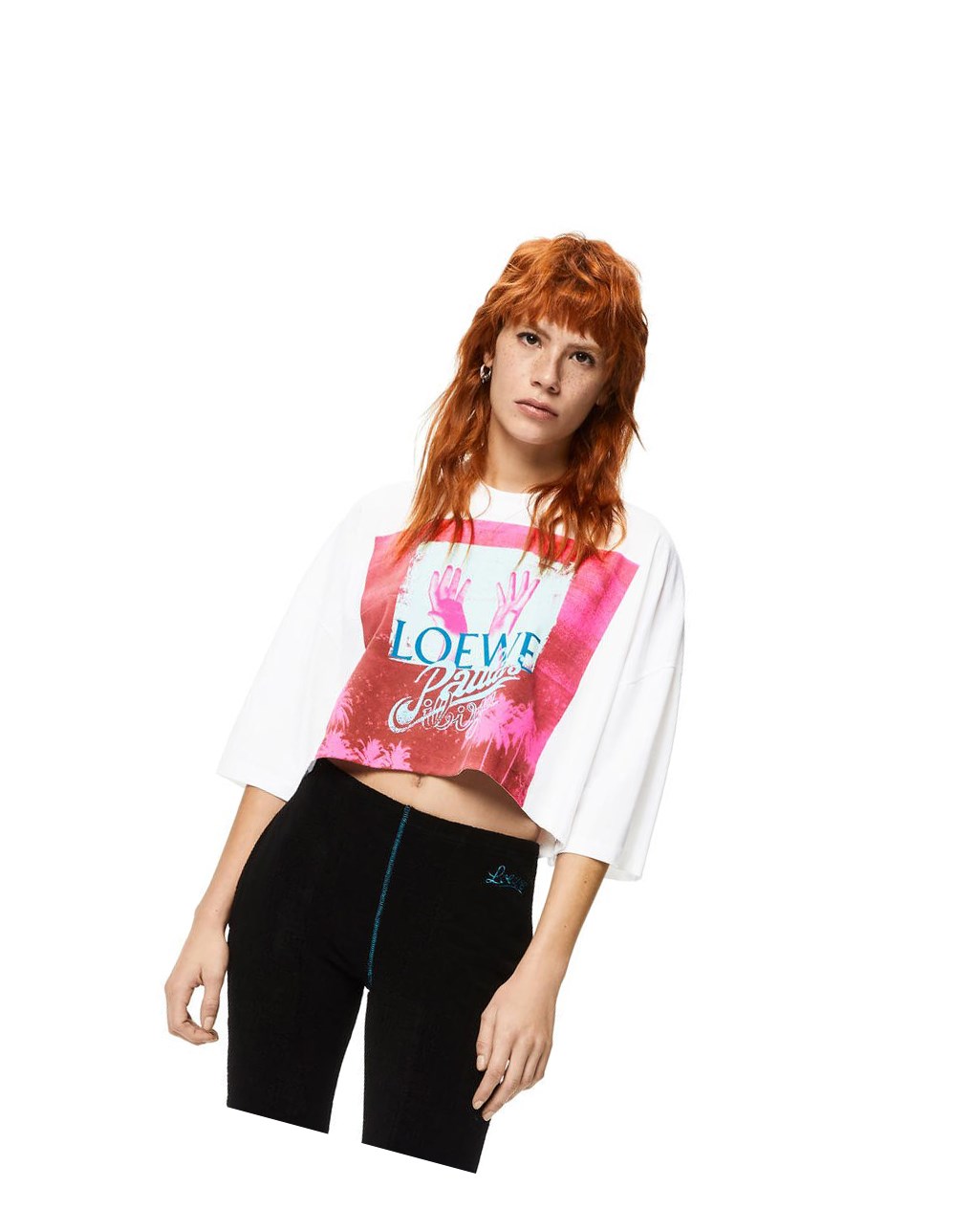 Loewe Palm cropped T-shirt in cotton Blancos Multicolor | MTHUA-4978