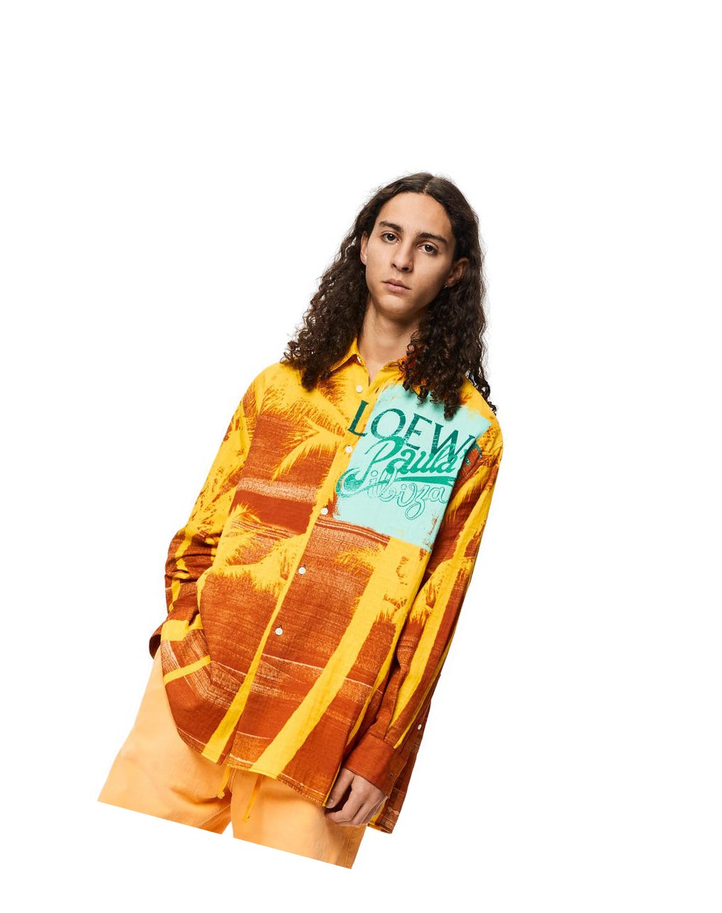 Loewe Palm print shirt in cotton Amarillos Naranjas | VPFBW-4821