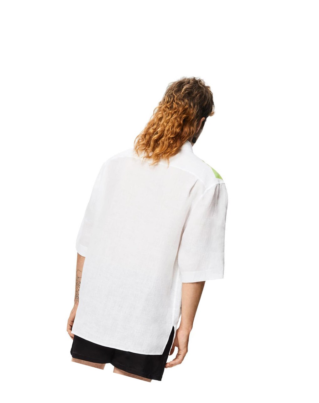 Loewe Palm print short sleeve shirt in linen Blancos Multicolor | QVOBU-6873