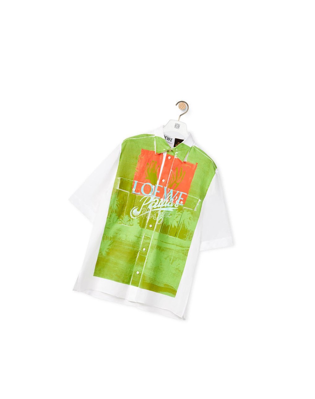 Loewe Palm print short sleeve shirt in linen Blancos Multicolor | QVOBU-6873