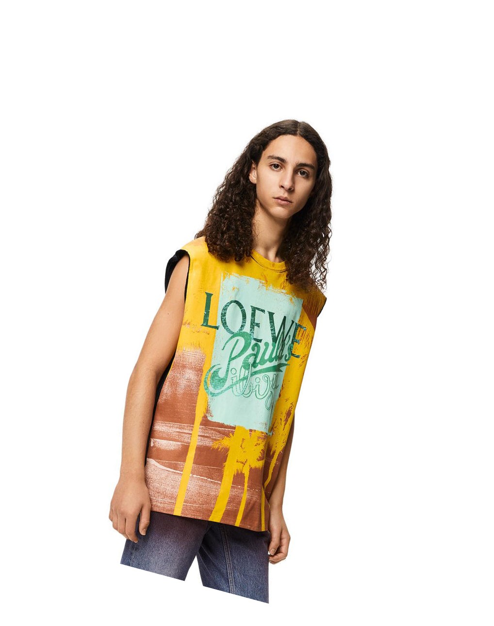 Loewe Palm print sleeveless T-shirt in cotton Negros Multicolor | DQFOJ-3401