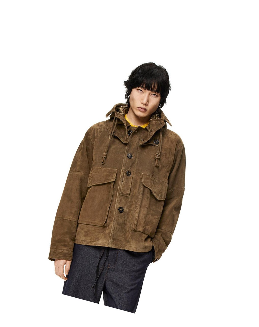 Loewe Parachute jacket in suede Verdes Marrom Oscuro | QWYZC-3507
