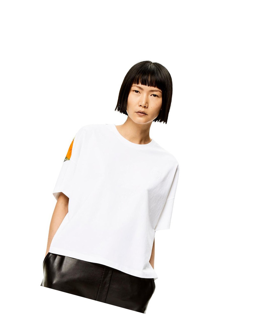 Loewe Parrots print T-shirt in cotton and silk Blancos Multicolor | BGRTF-7093