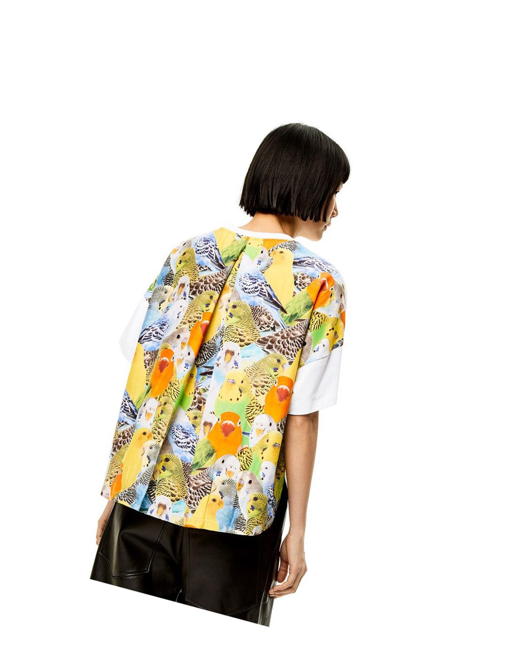 Loewe Parrots print T-shirt in cotton and silk Blancos Multicolor | BGRTF-7093