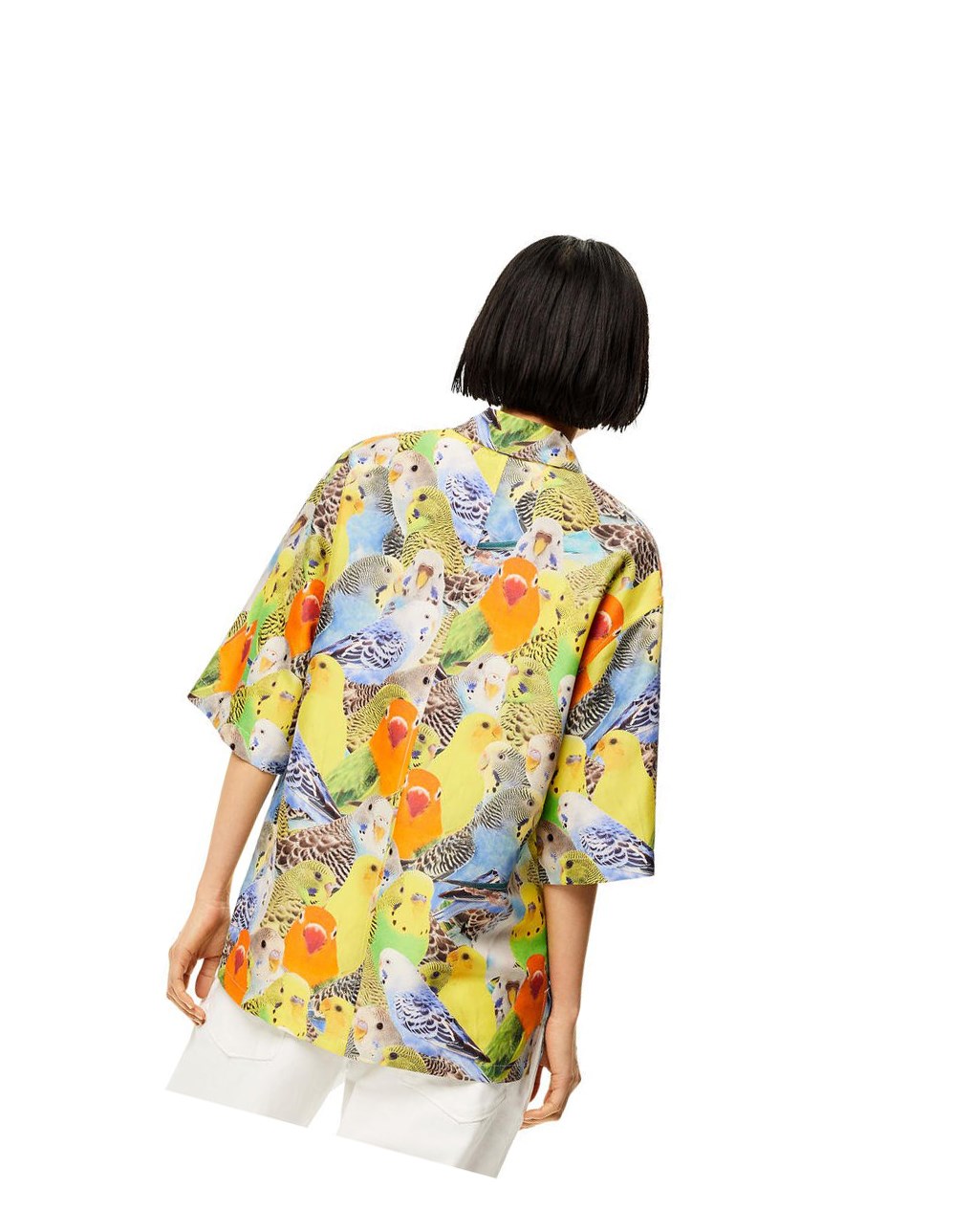 Loewe Parrots print shirt in silk Naranjas Azules Amarillos | QVKSP-8527
