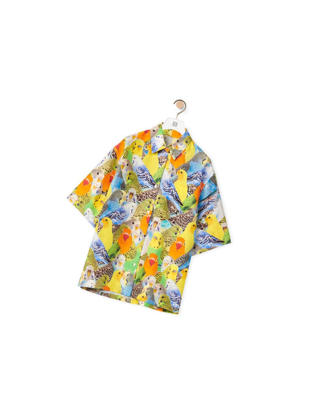 Loewe Parrots print shirt in silk Naranjas Azules Amarillos | QVKSP-8527