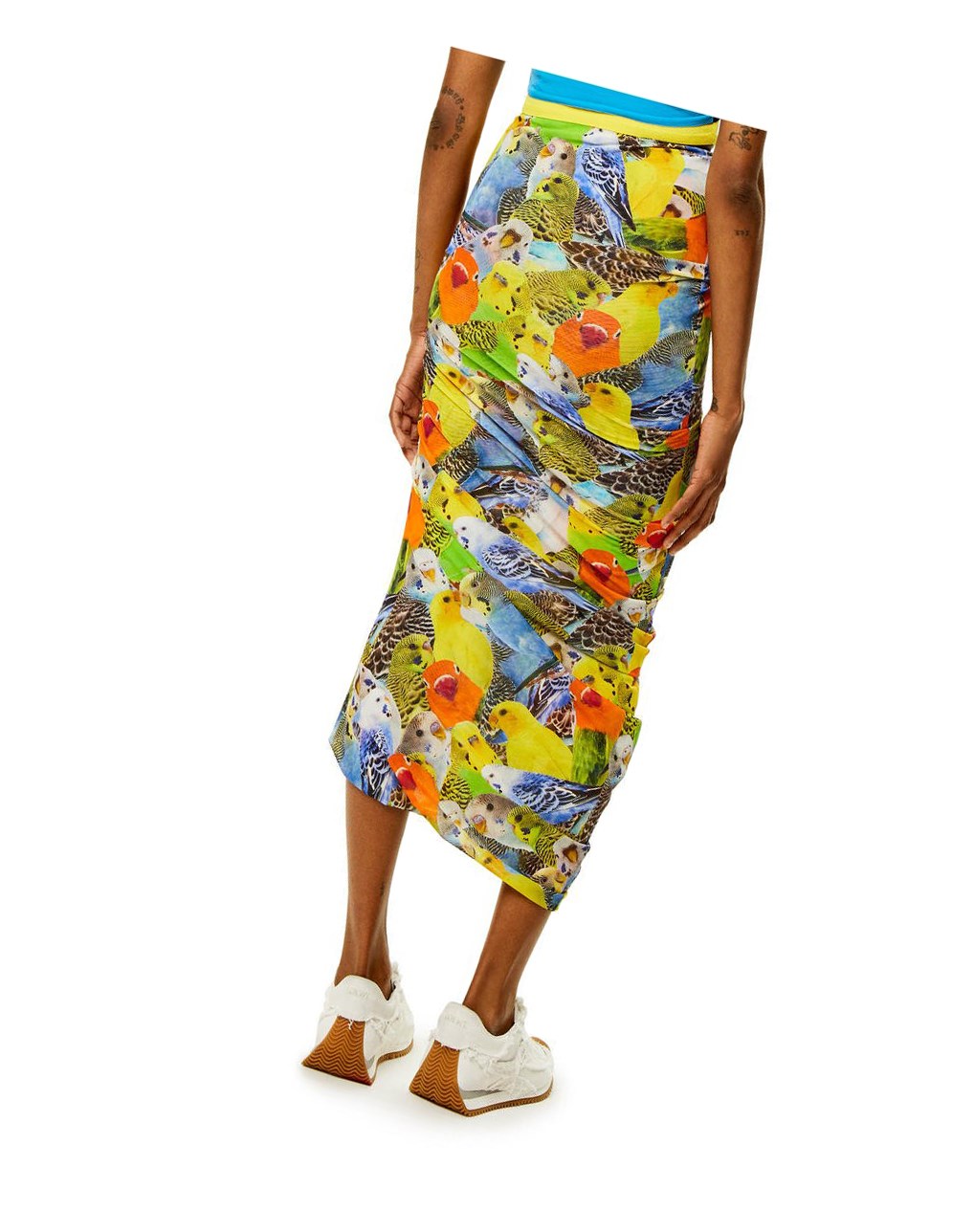 Loewe Parrots skirt in mesh Naranjas Azules Amarillos | KQUGC-4196