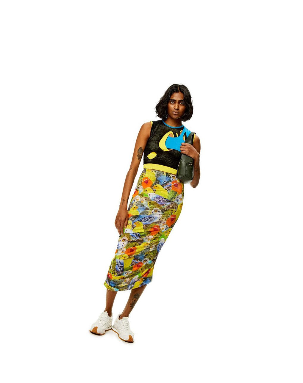 Loewe Parrots skirt in mesh Naranjas Azules Amarillos | KQUGC-4196