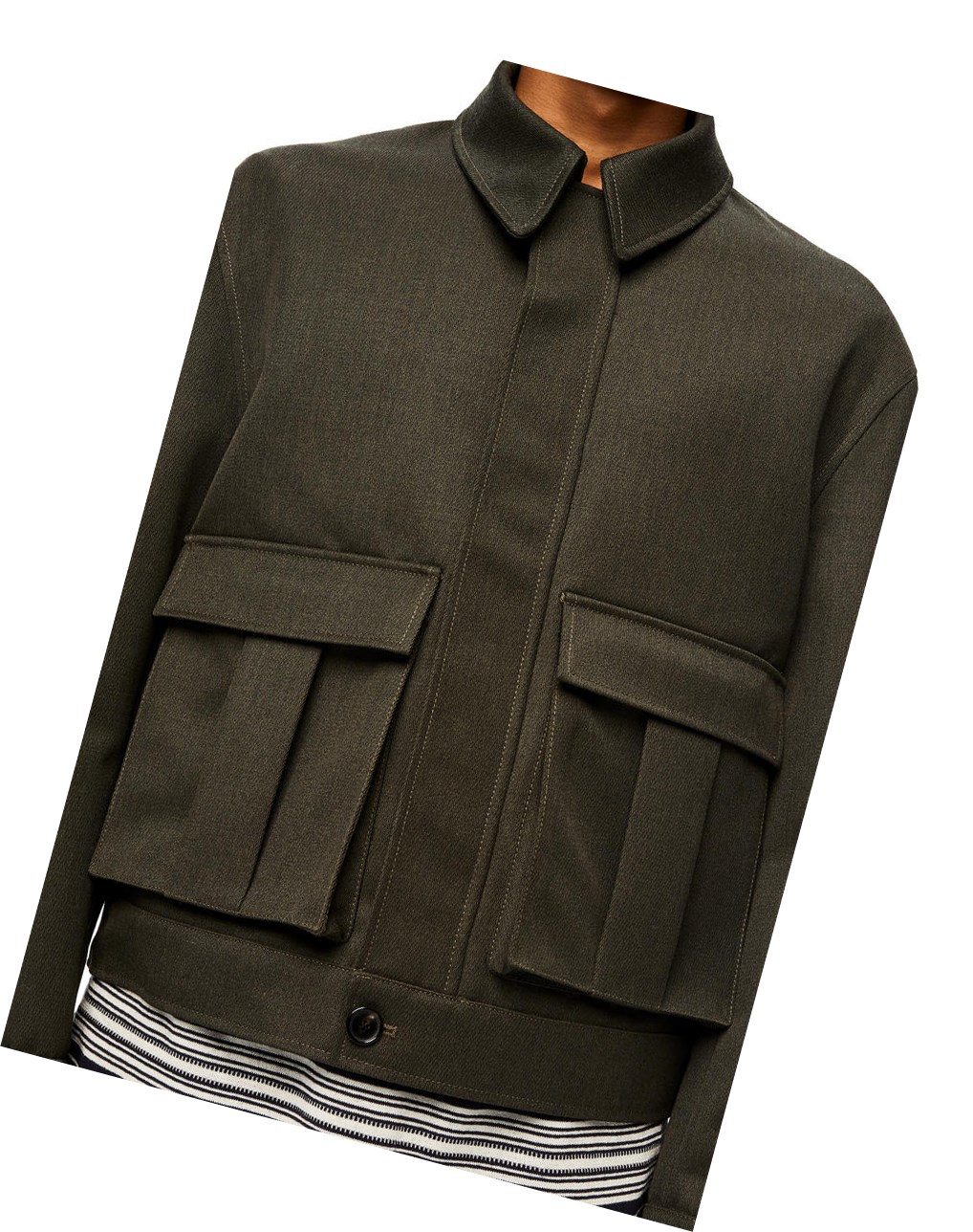 Loewe Patch pocket zip jacket in wool Kaki Verdes | HZIPX-5369