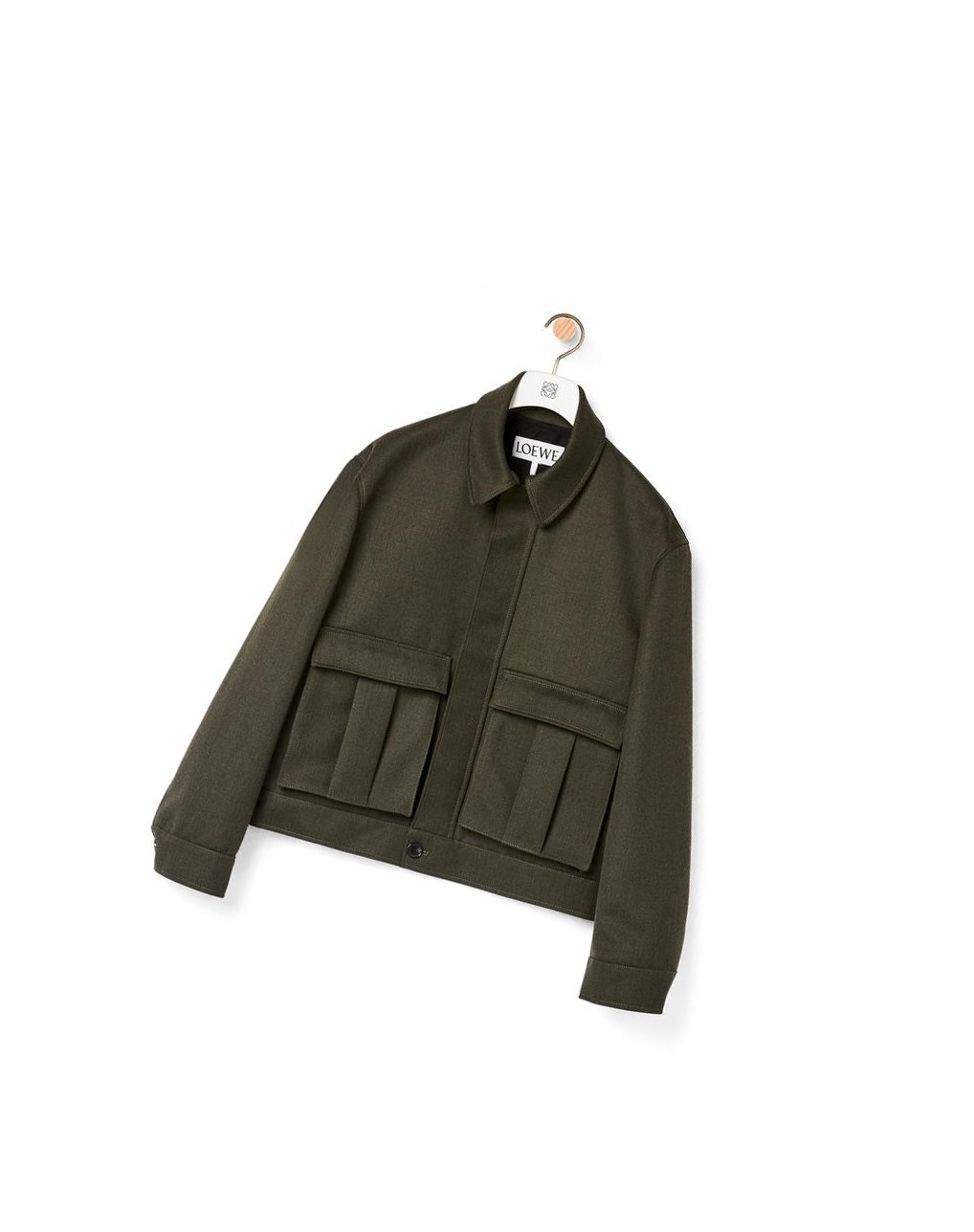 Loewe Patch pocket zip jacket in wool Kaki Verdes | HZIPX-5369