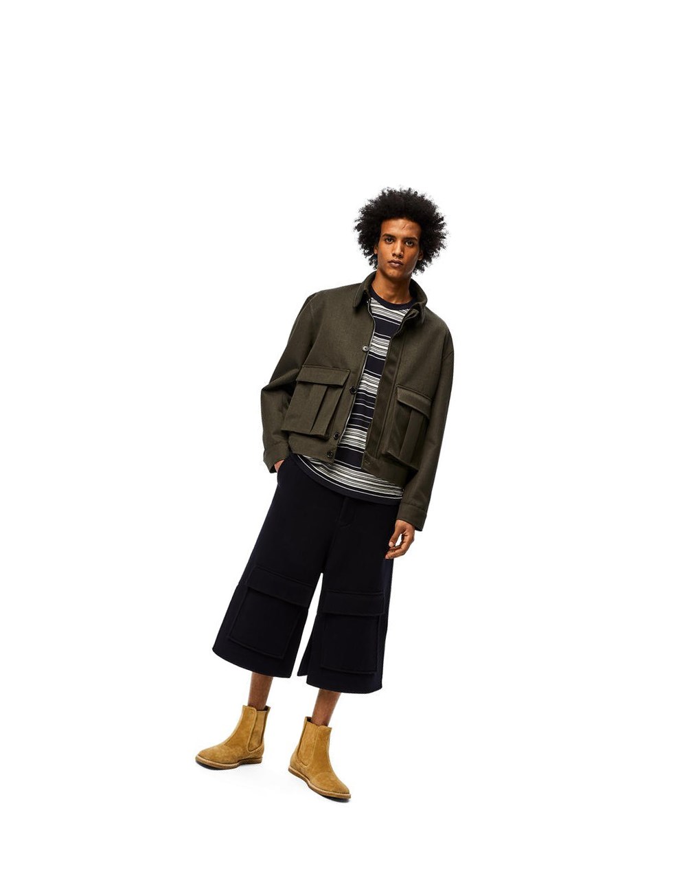 Loewe Patch pocket zip jacket in wool Kaki Verdes | HZIPX-5369