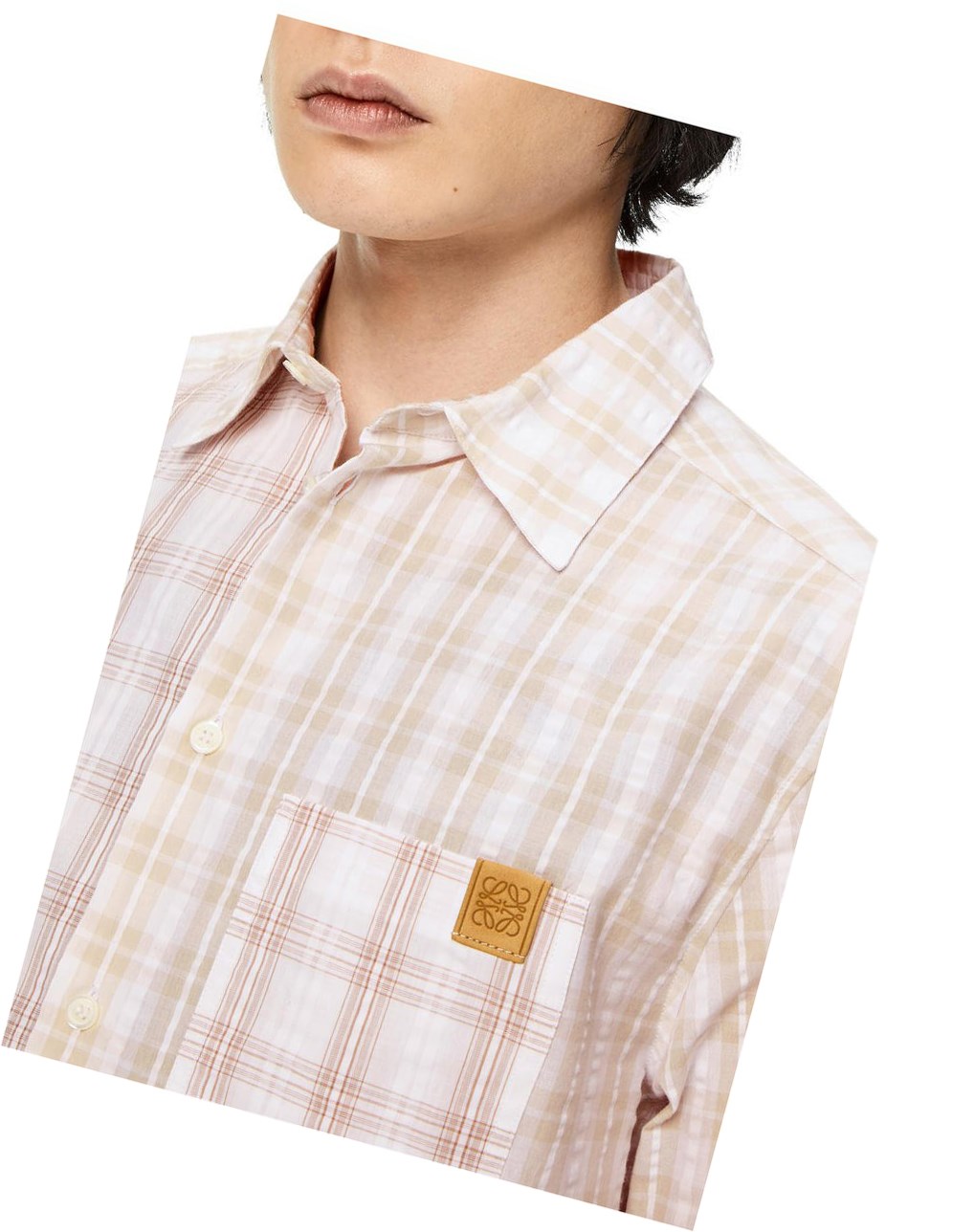 Loewe Patchwork check shirt in cotton Blancos Beige | UGDIN-5406