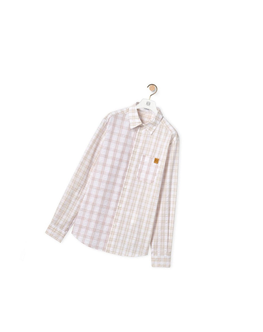 Loewe Patchwork check shirt in cotton Blancos Beige | UGDIN-5406