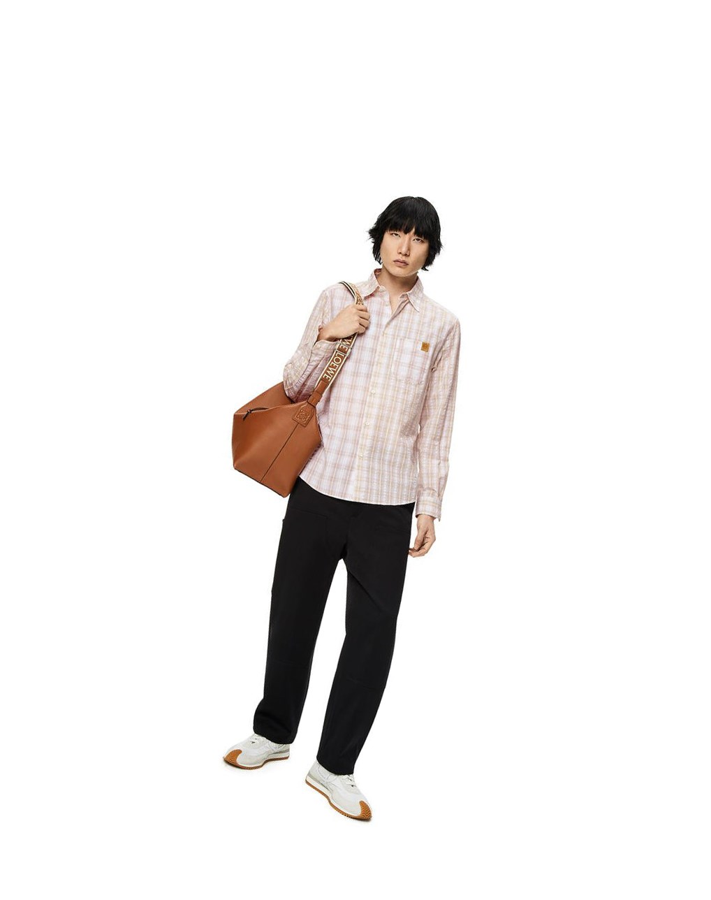 Loewe Patchwork check shirt in cotton Blancos Beige | UGDIN-5406