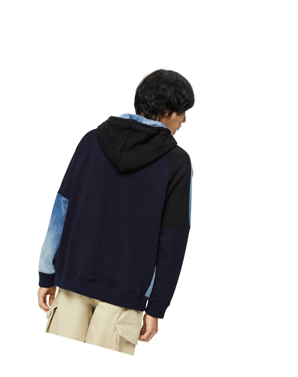 Loewe Patchwork hoodie in cotton Negros Azul Marino Oscuro | UGOYS-8342