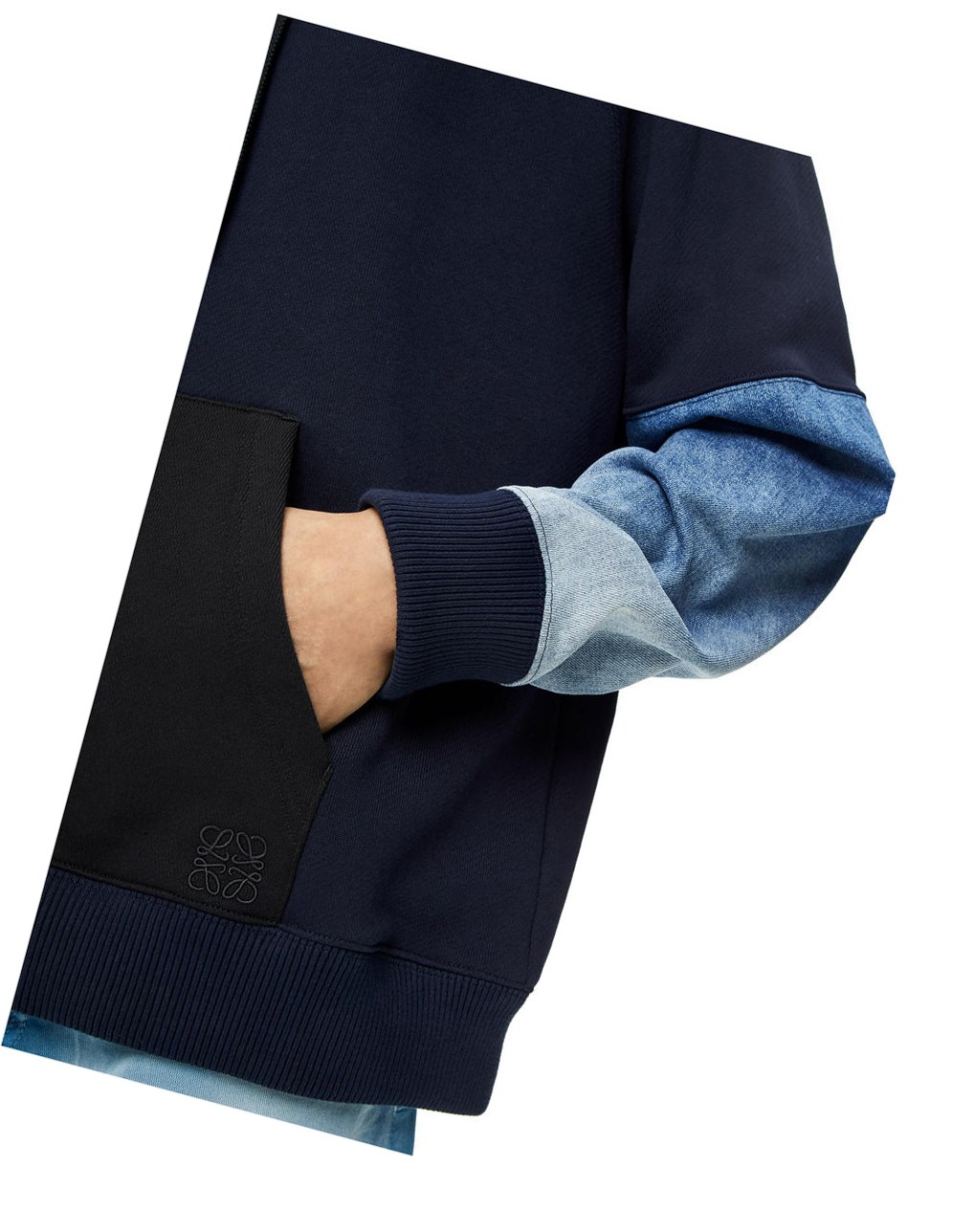 Loewe Patchwork hoodie in cotton Negros Azul Marino Oscuro | UGOYS-8342