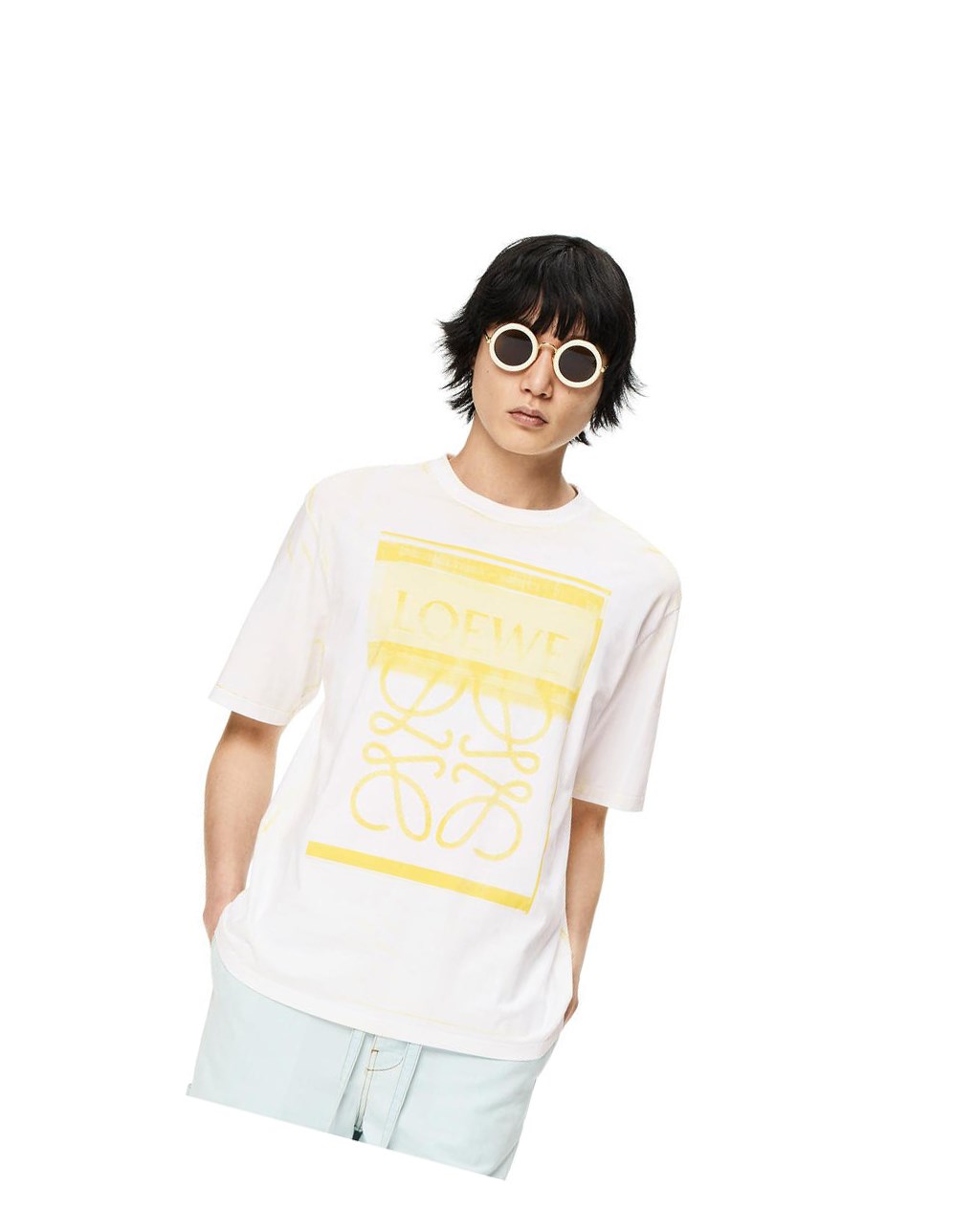 Loewe Photocopy Anagram T-shirt in cotton Blancos Amarillos | LDFZM-9482