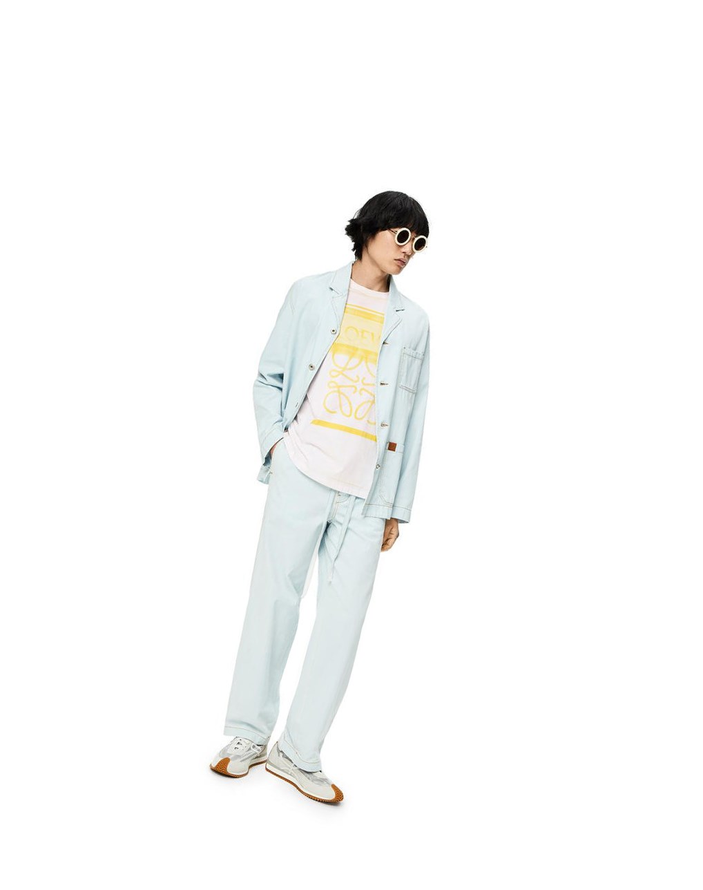 Loewe Photocopy Anagram T-shirt in cotton Blancos Amarillos | LDFZM-9482