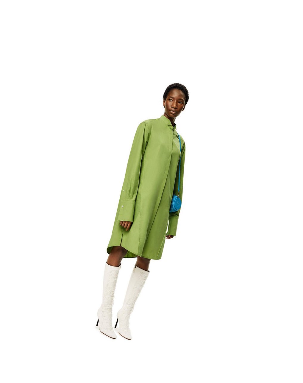 Loewe Pleated shirt dress in cotton Verdes | YXBJG-3512