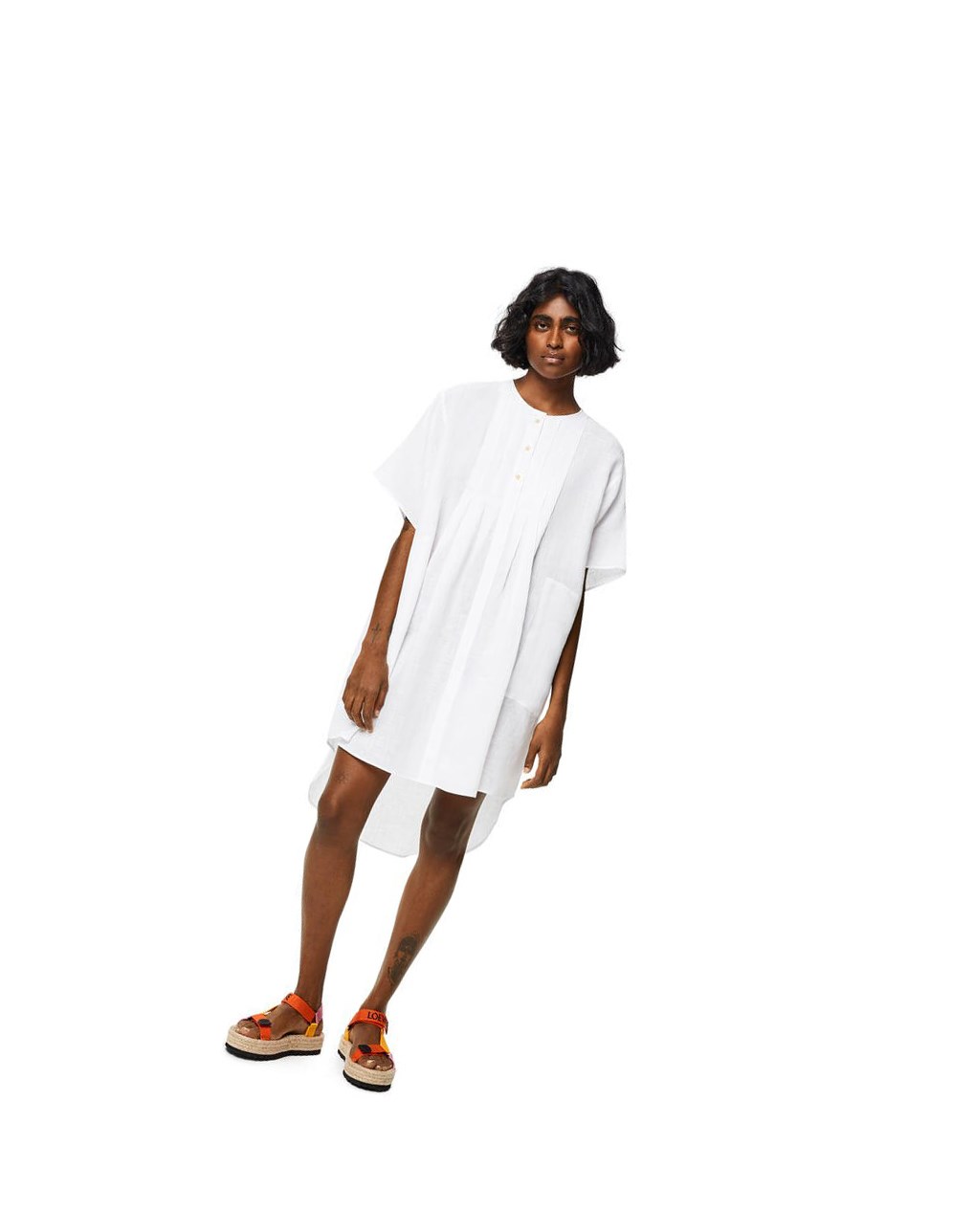 Loewe Pleated shirt dress in linen Blancos | HVKJB-0253