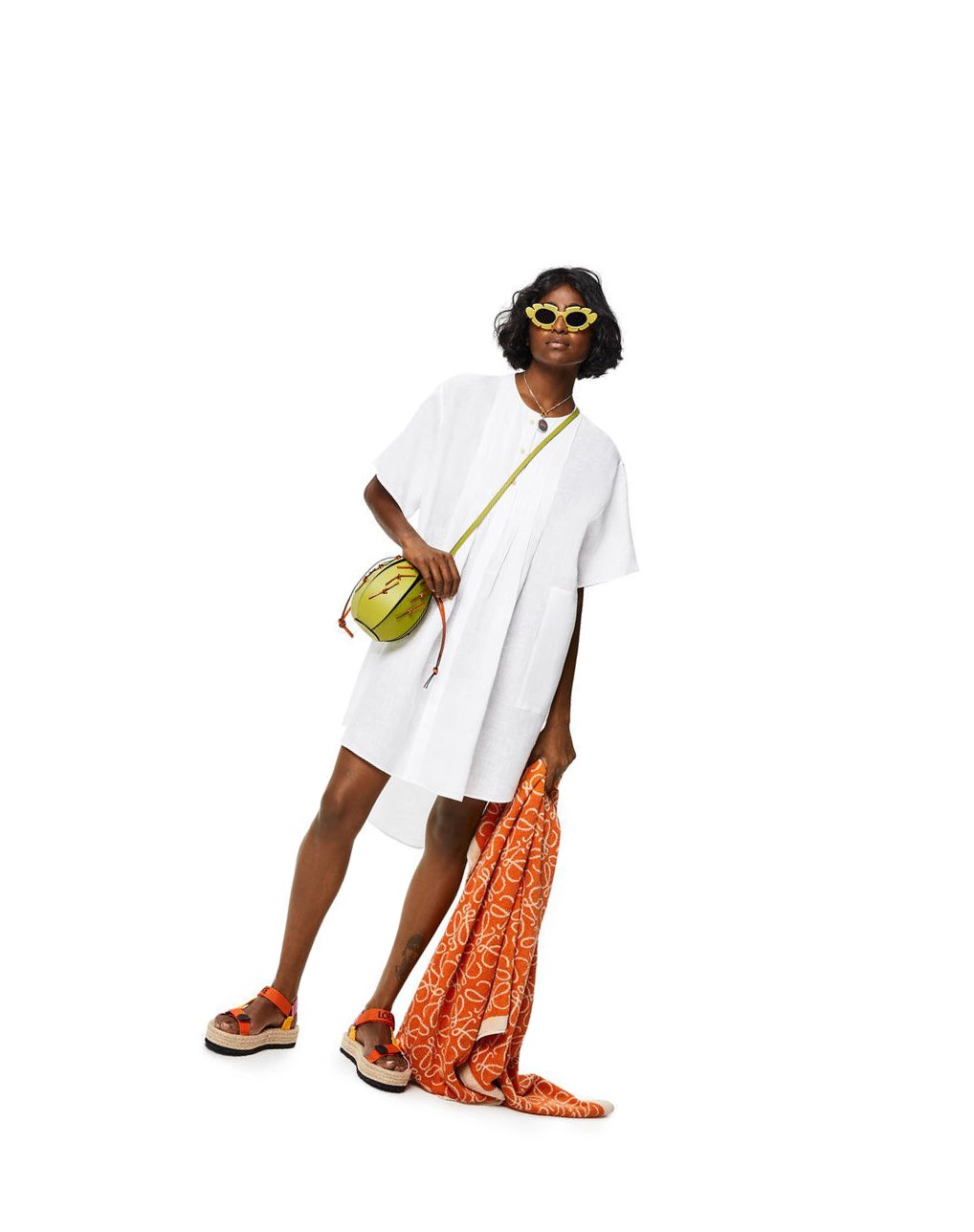 Loewe Pleated shirt dress in linen Blancos | HVKJB-0253