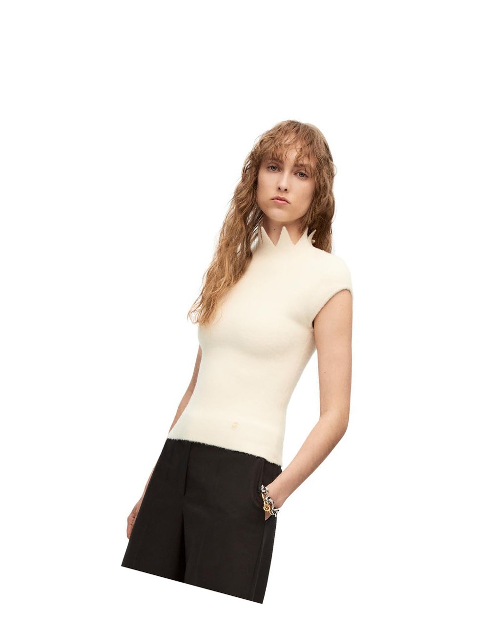 Loewe Pointy collar top in wool Blancos | YWPZK-0825