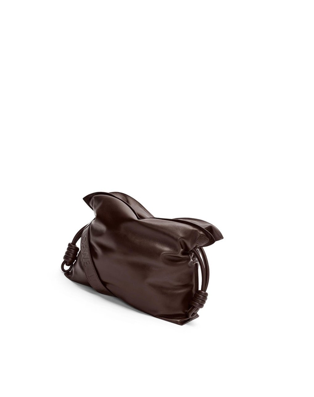 Loewe Puffer Flamenco clutch in shiny nappa lambskin Chocolate Oscuro | OHXML-5326
