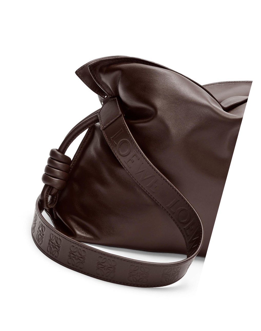Loewe Puffer Flamenco clutch in shiny nappa lambskin Chocolate Oscuro | OHXML-5326