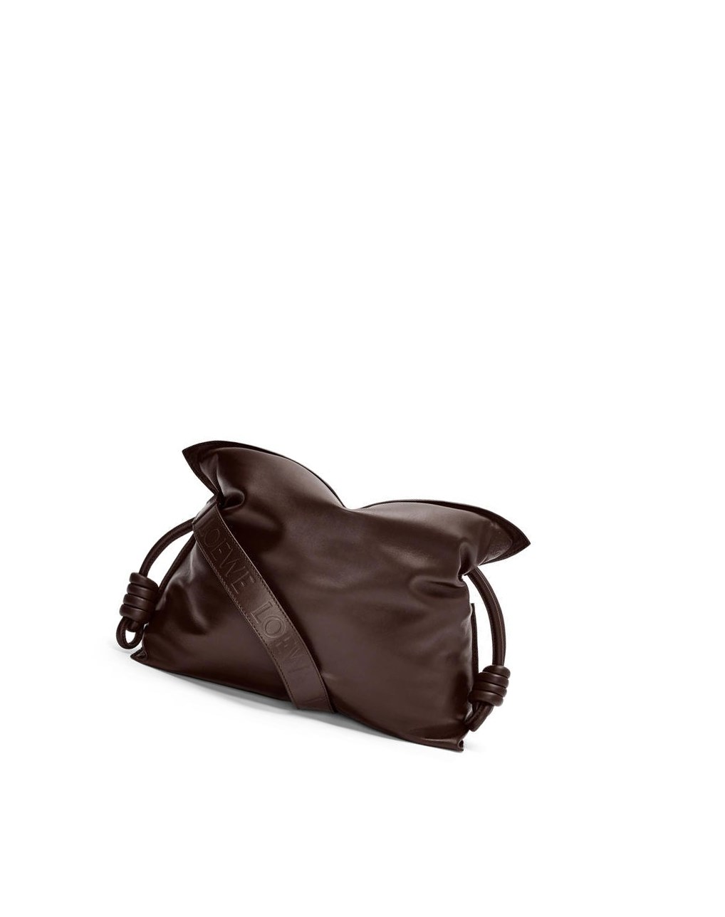 Loewe Puffer Flamenco clutch in shiny nappa lambskin Chocolate Oscuro | OHXML-5326