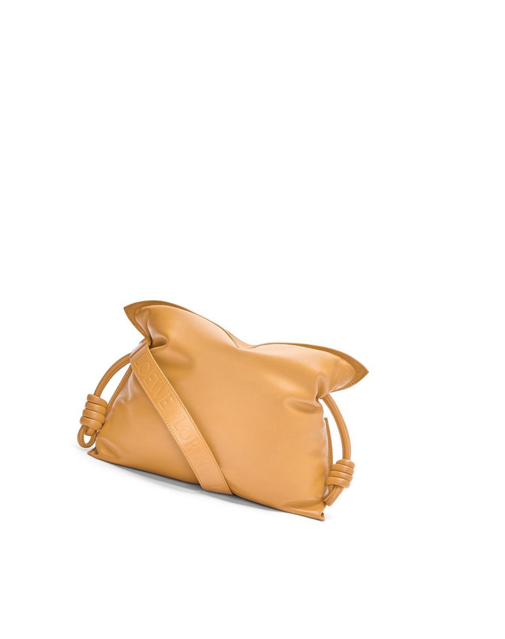 Loewe Puffer Flamenco clutch in shiny nappa lambskin Camel | PZYJT-7042