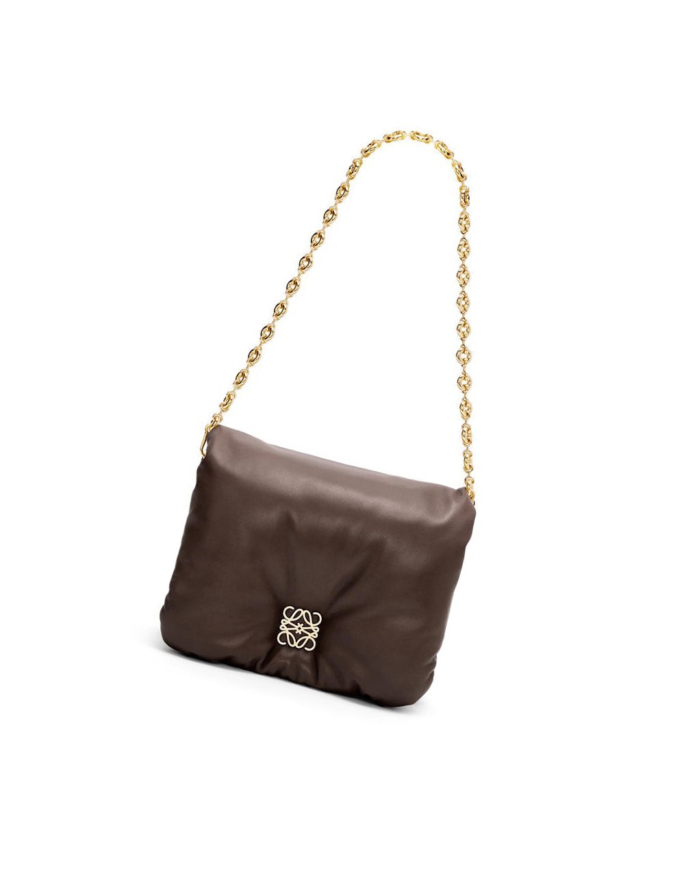 Loewe Puffer Goya bag in shiny nappa lambskin Chocolate Oscuro | BDNAI-8106