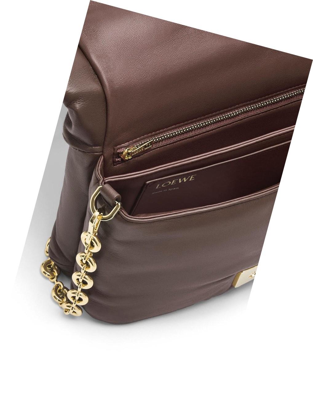 Loewe Puffer Goya bag in shiny nappa lambskin Chocolate Oscuro | BDNAI-8106