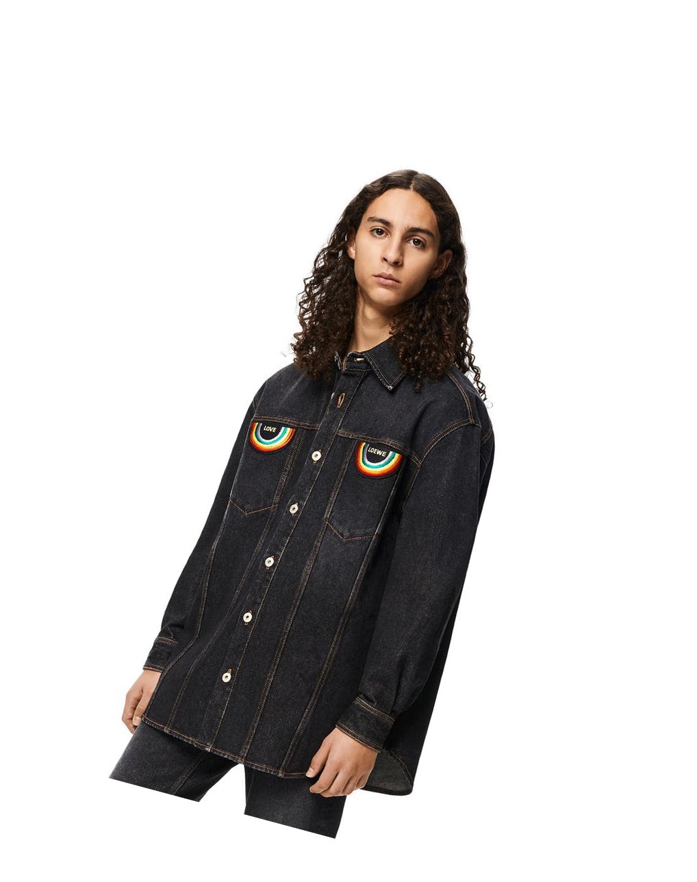 Loewe Rainbow patch overshirt in denim Negros | PYAQE-9461
