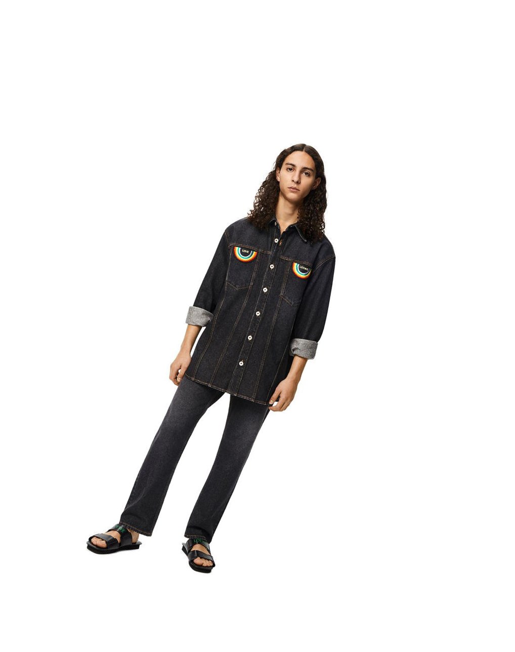 Loewe Rainbow patch overshirt in denim Negros | PYAQE-9461