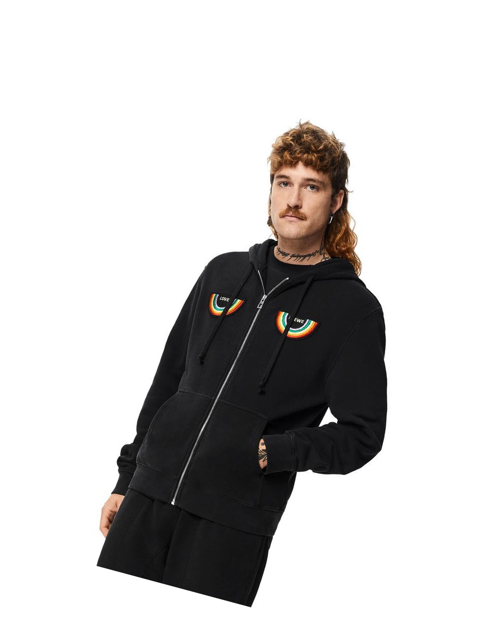 Loewe Rainbow patch zip-up hoodie in cotton Negros | BJCEO-4021