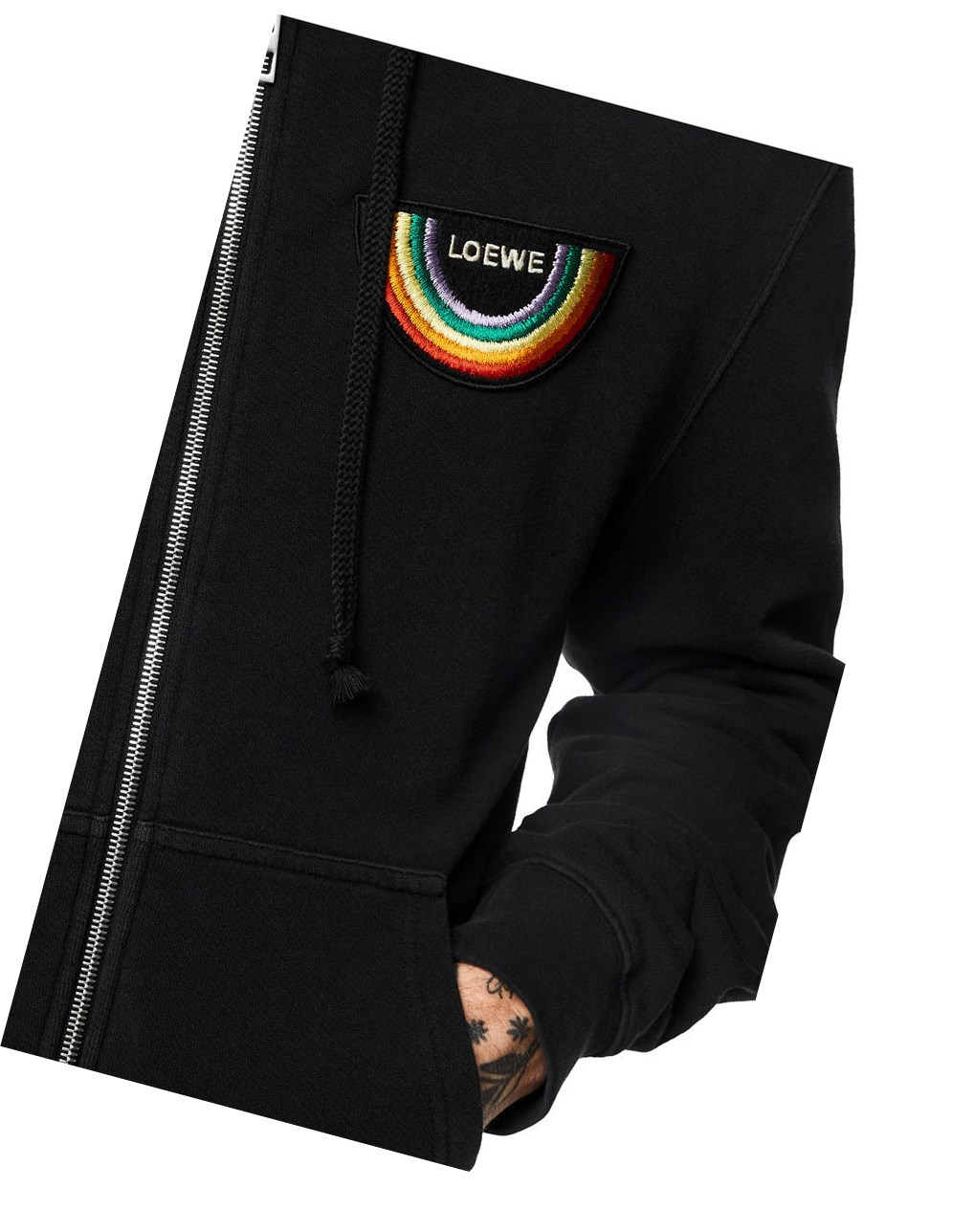 Loewe Rainbow patch zip-up hoodie in cotton Negros | BJCEO-4021
