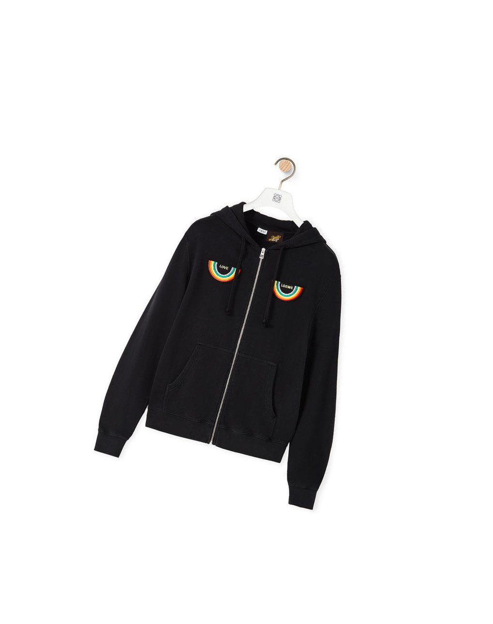 Loewe Rainbow patch zip-up hoodie in cotton Negros | BJCEO-4021