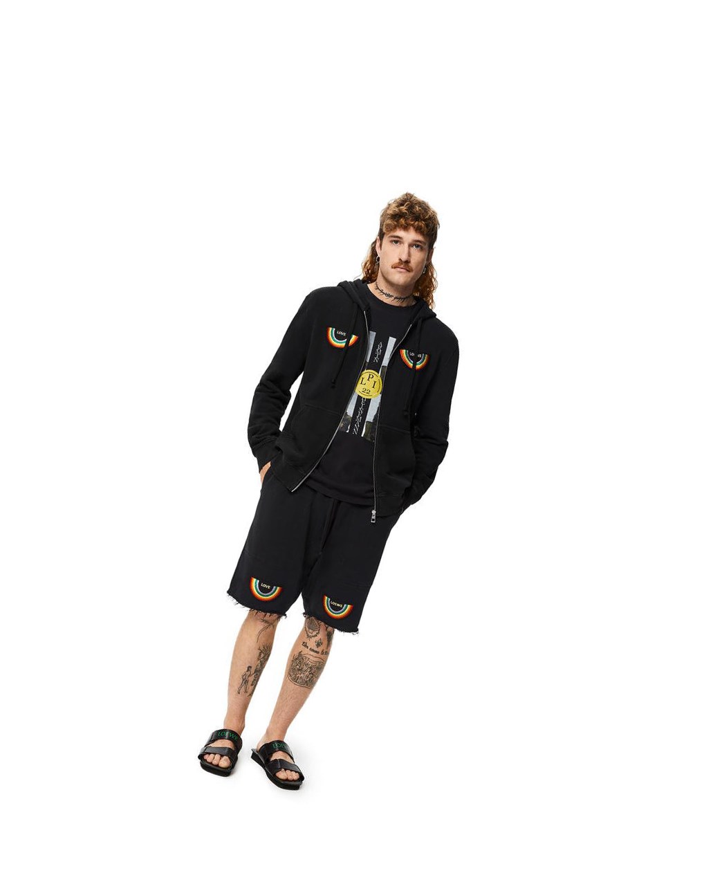 Loewe Rainbow patch zip-up hoodie in cotton Negros | BJCEO-4021