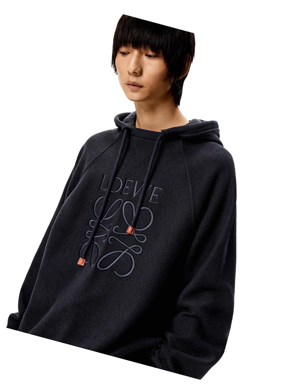Loewe Reverse Anagram hoodie in cotton Azul Marino Oscuro | BIQXS-0869