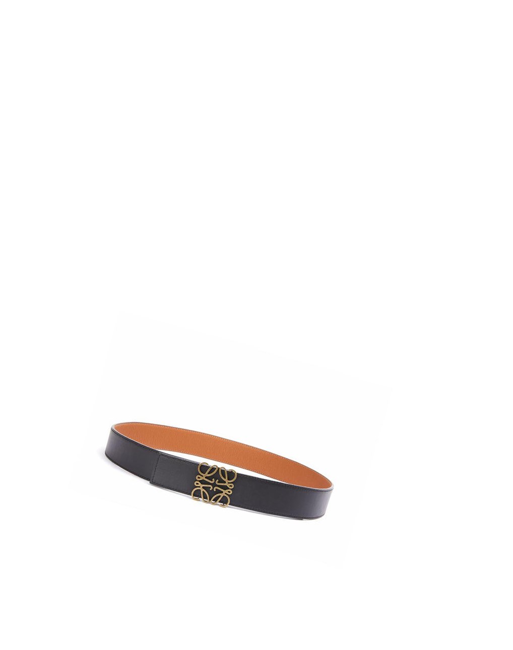Loewe Reversible Anagram belt in soft grained calfskin Negros Dorados | PIQXO-3910