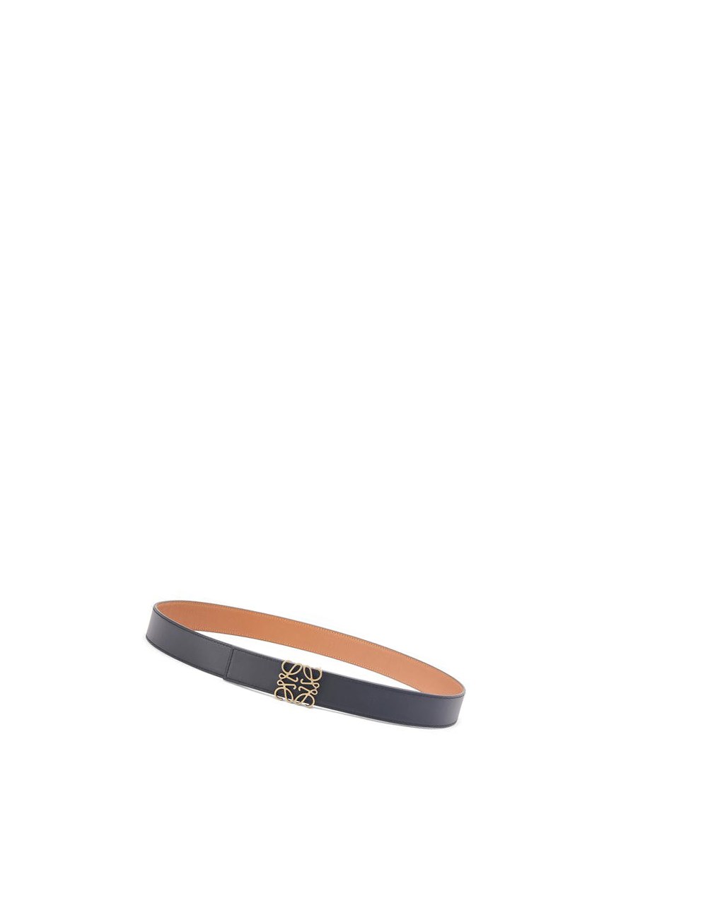 Loewe Reversible Anagram belt in soft grained calfskin Negros Dorados | QXCHU-4739
