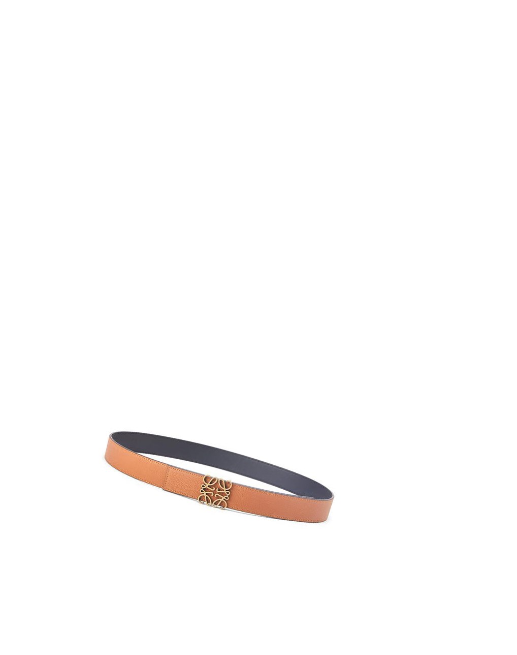 Loewe Reversible Anagram belt in soft grained calfskin Negros Dorados | QXCHU-4739
