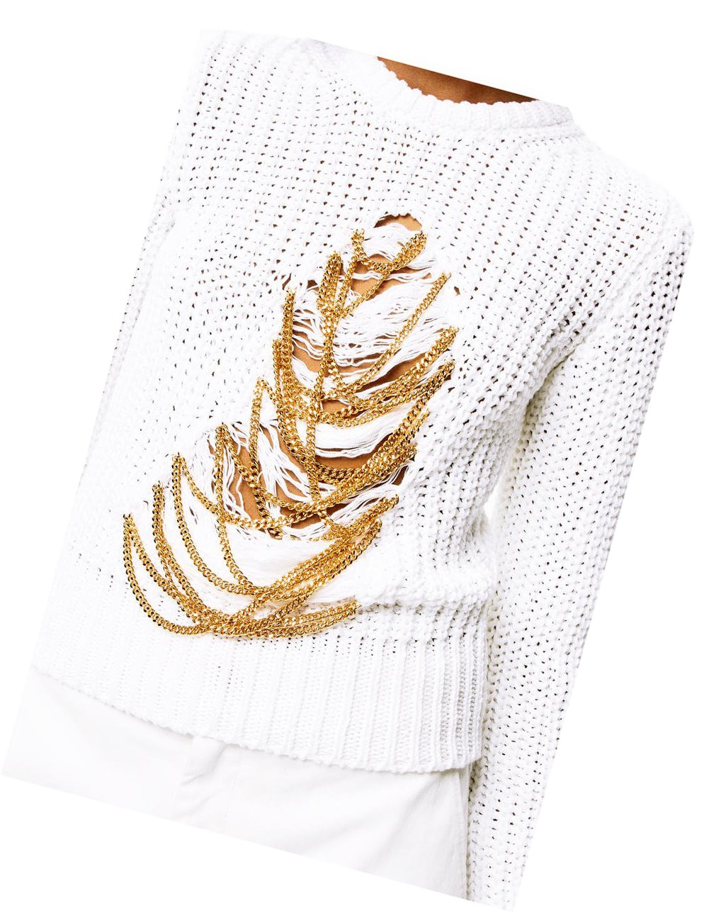 Loewe Ripped chain sweater in hem and linen Blancos | GMNUR-3219
