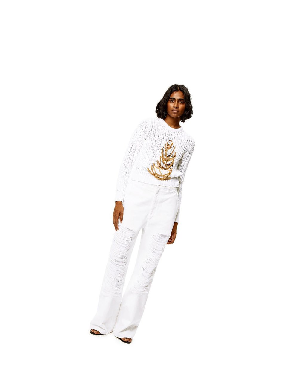 Loewe Ripped chain sweater in hem and linen Blancos | GMNUR-3219