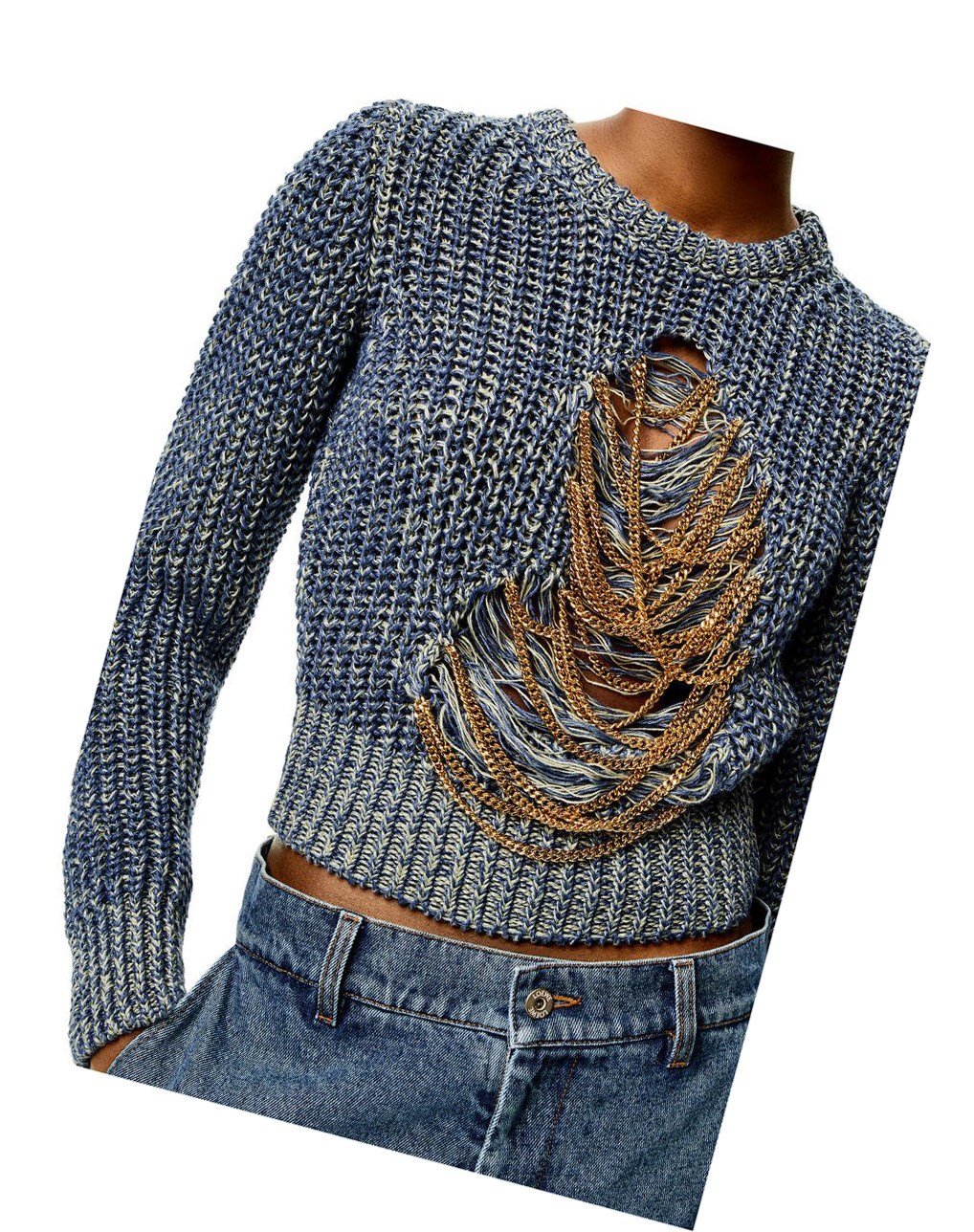 Loewe Ripped chain sweater in hemp and linen Azules | GZAUR-7153