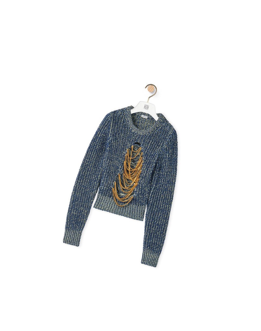 Loewe Ripped chain sweater in hemp and linen Azules | GZAUR-7153