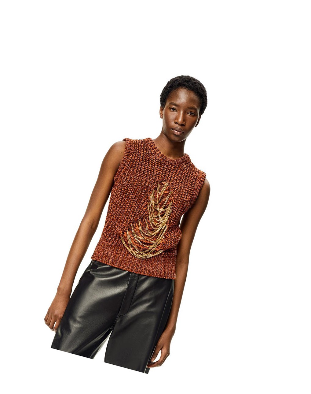 Loewe Ripped chain vest in hemp and linen Marrom | BDOET-7301