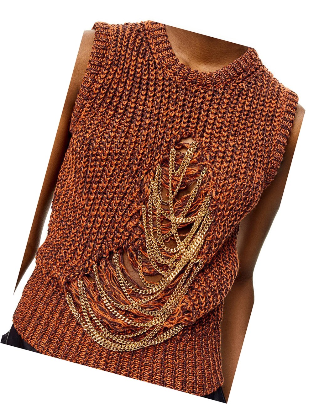 Loewe Ripped chain vest in hemp and linen Marrom | BDOET-7301