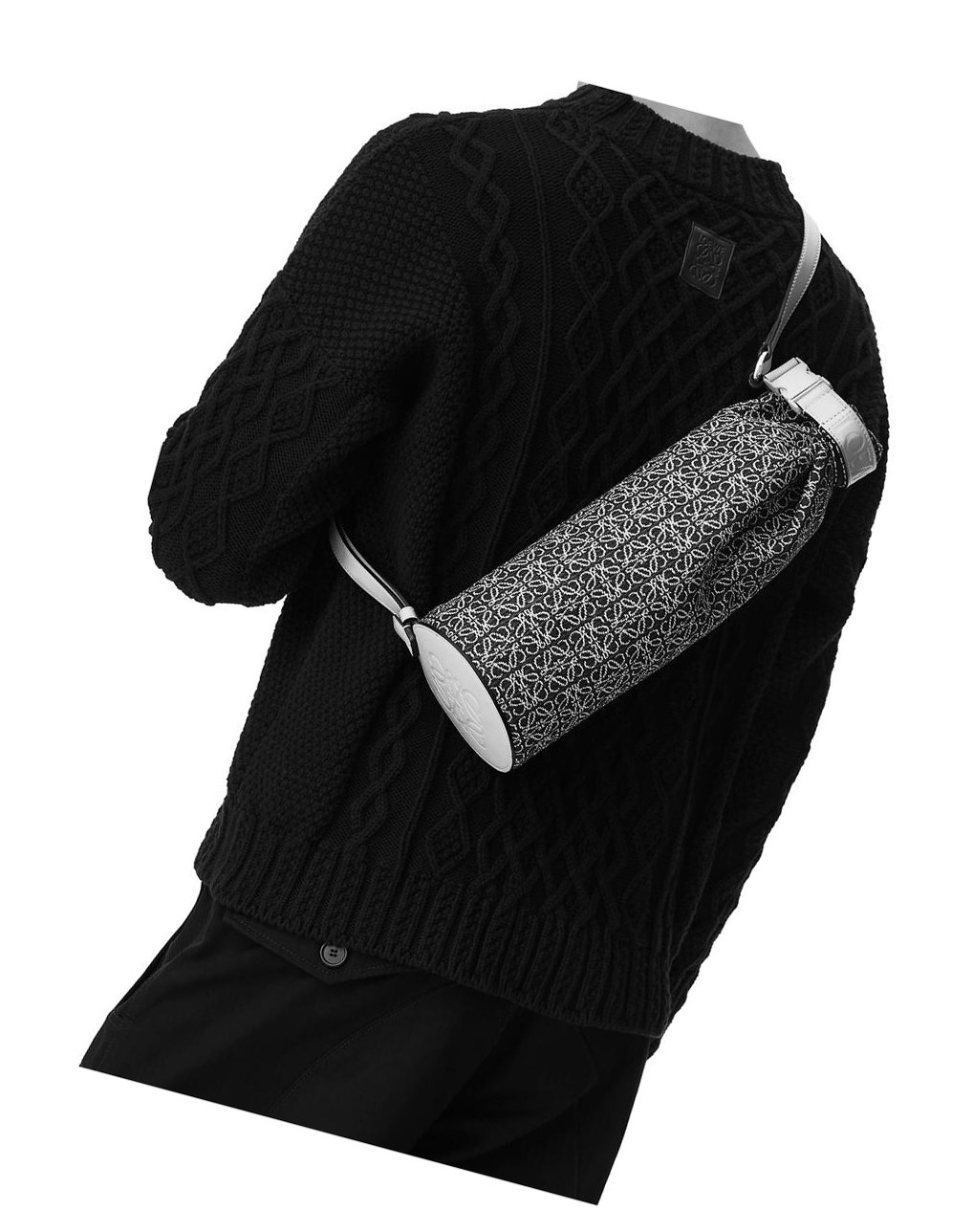 Loewe Roll Top Sling in Anagram jacquard and calfskin Amarillos Azul Marino Oscuro | AEKNF-7240
