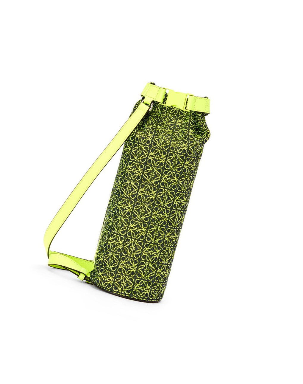 Loewe Roll Top Sling in Anagram jacquard and calfskin Amarillos Azul Marino Oscuro | AEKNF-7240